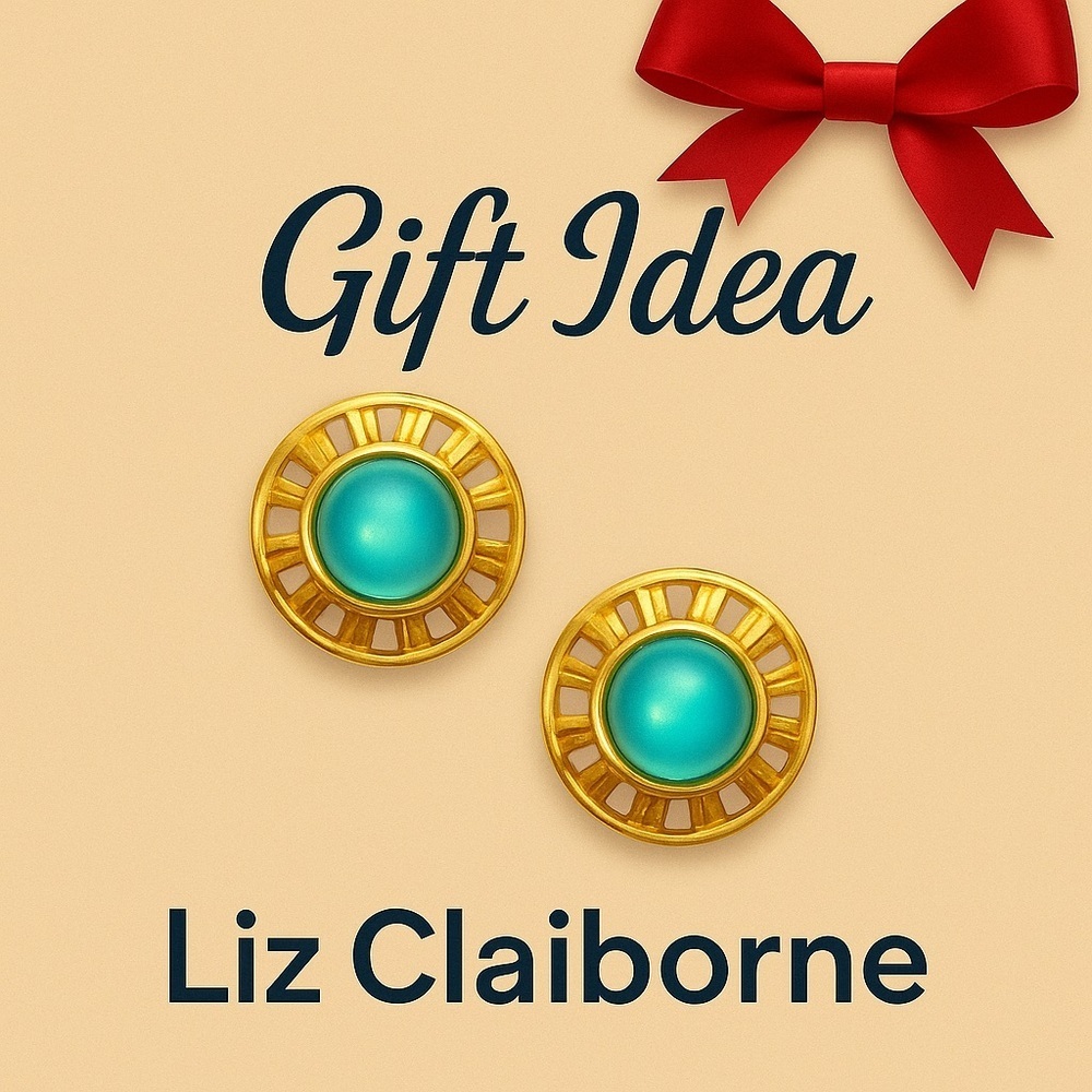 Liz Claiborne Gold Blue Round Clip-On Earrings One Size 1.5 inch